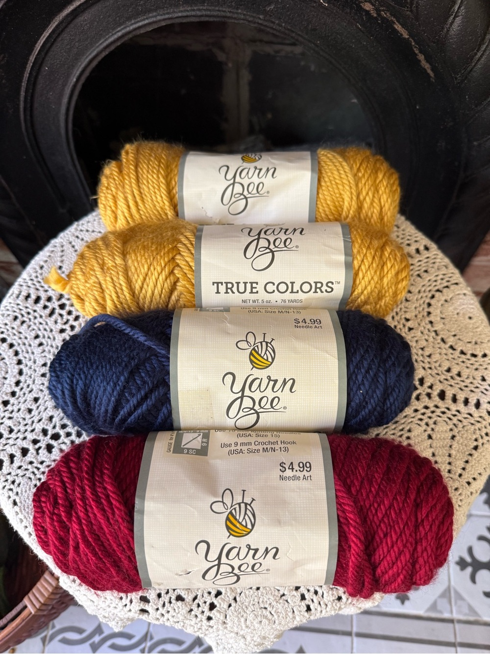 Yarn Bee True Colors Worsted Weight Yarn - Gold, Navy, Cranberry #6